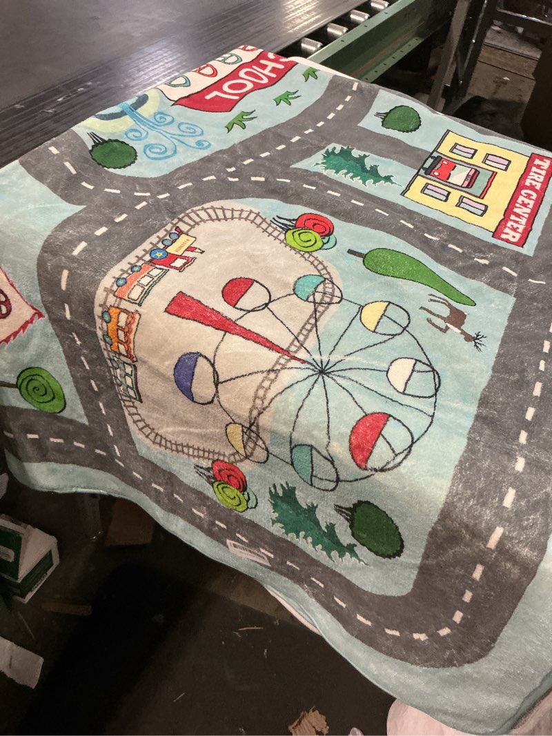 Condition photo showing As Is for Similar LIVEBOX Large Playroom Rug 5'x7' Kids Play Mat for Classroom, Road Traffic Carpet for Boys Girls Playing Cars Toys, City Life Nursery Car Rug for Toddlers Bedroom Kids Room 5' x 7' Blue
