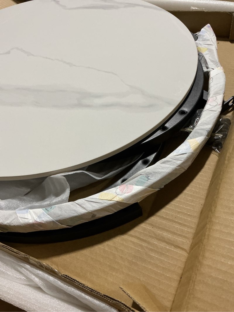 Condition photo showing Good Condition for possibly missing hardware similar to set 2 coffee table nesting white and gray top black frame
