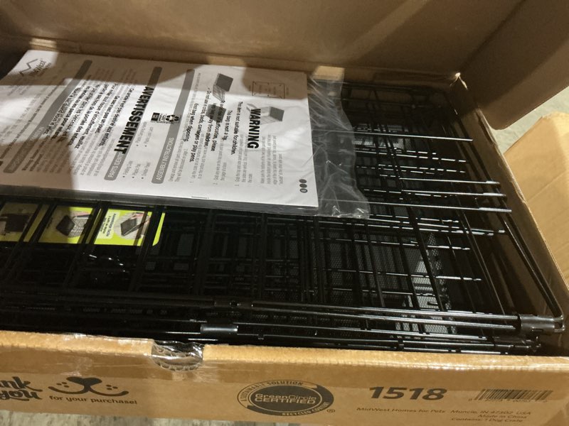 Condition photo showing Good Condition for midwest homes for pets newly enhanced single & double door icrate dog crate, includes leak-proof pan, floor protecting feet, divider panel & new patented features