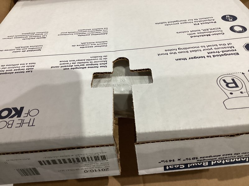 Condition photo showing New/Like New for Kohler K-20110-0 Brevia Elongated Toilet Seat with Grip-Tight Bumpers, Quiet-Close Seat, Quick-Attach Hardware, White