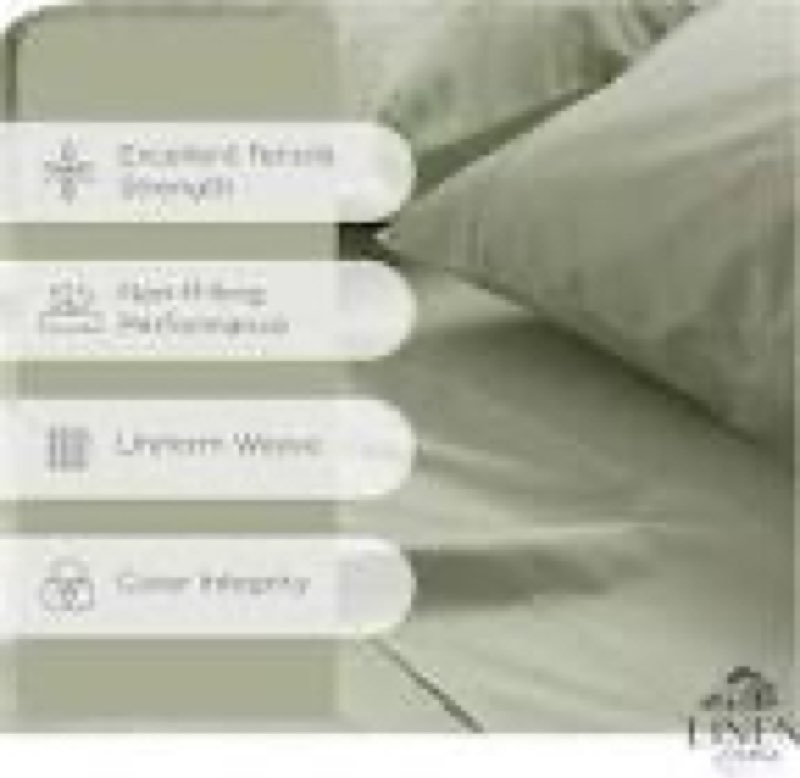 linen home 100% cotton percale sheets queen size, oil green, deep pocket, 4 pieces set - 1 flat, 1 d