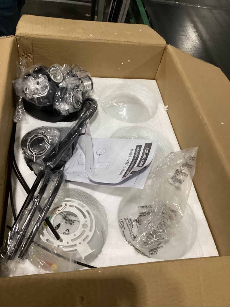 Condition photo showing Good Condition for KoKo&Yukina 6-Light Modern Semi Flush Mount Ceiling Light Fixture Mid Century Ceiling Light Globe Ceiling Light with Milk Glass Shade Matte Black Finish for Bedroom Hallway Dining Room Living Room 6 Lights Opal Black 6 inch