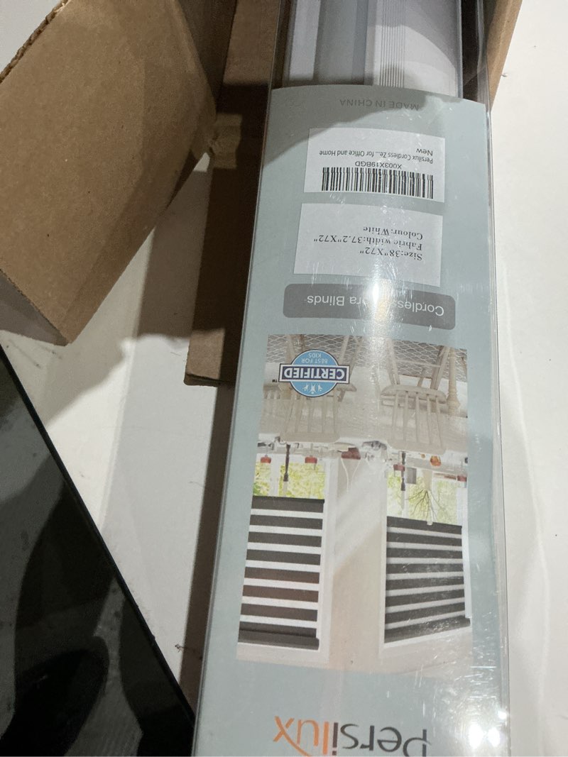 Condition photo showing Good Condition for persilux cordless zebra blinds for windows, free-stop dual layer zebra roller shades (38" w x 72" h, white) light filtering sheer shades, room darkening roller blinds for office and home 38"w x 72"h white