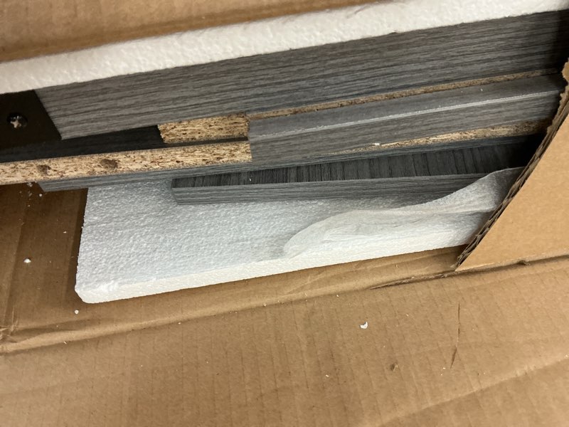 Condition photo showing New/Like New for Furmax Fireplace TV Stand for Up to 65 Inches TVs, Farmhouse Entertainment Center with Grooved Barn Doors, Rustic Media Console Table with Storage Cabinets for Living Room (Grey Wash)