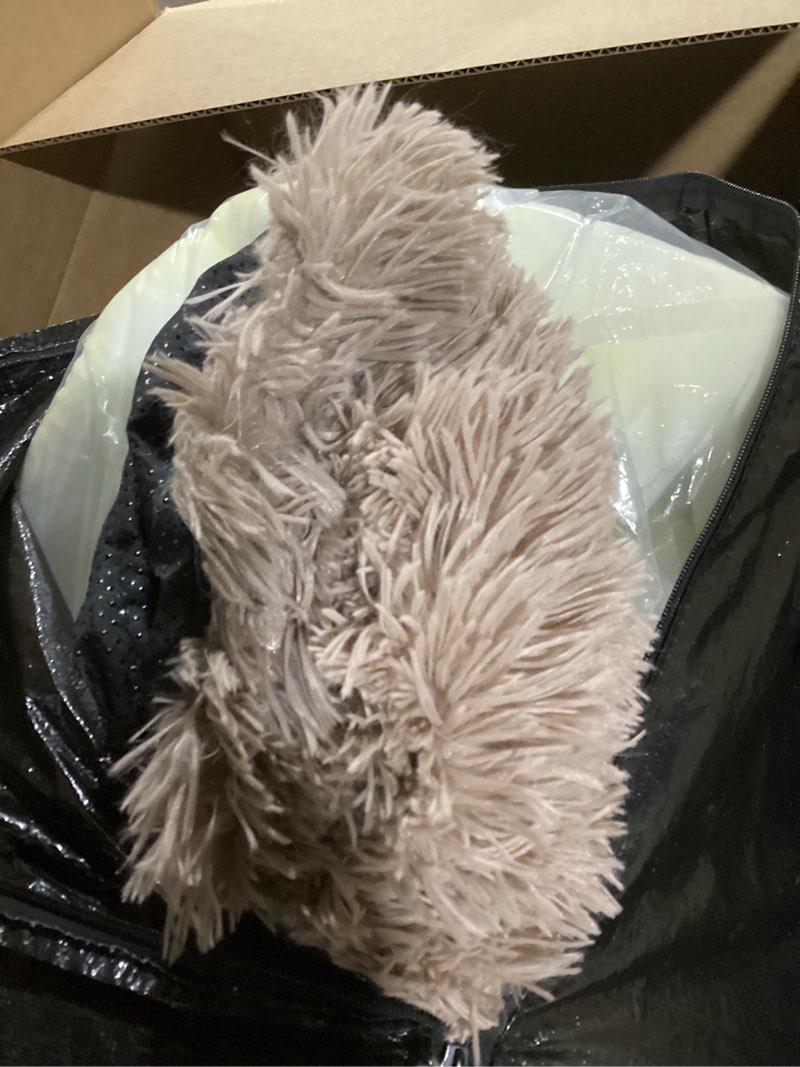 Condition photo showing As Is for Bedsure Foldable Human Dog Bed - 2 in 1 Flexible Giant Human Dog Bed for Adult People with Supportive Bolster Egg Foam, Waterproof Liner, Calming Fluffy Faux Fur Orthopedic Big Bean Bed, Camel 71.0"L x 41.0"W x 10.0"Th Camel