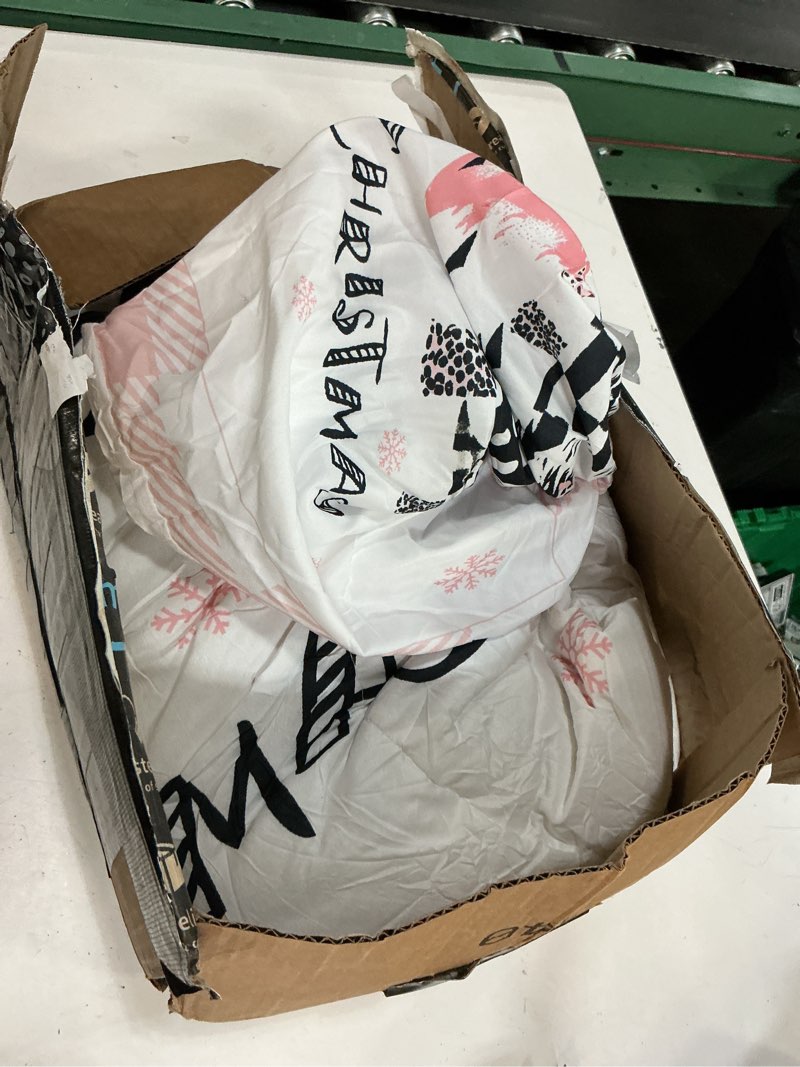 Condition photo showing As Is for merry christmas pink black white bedding, full size