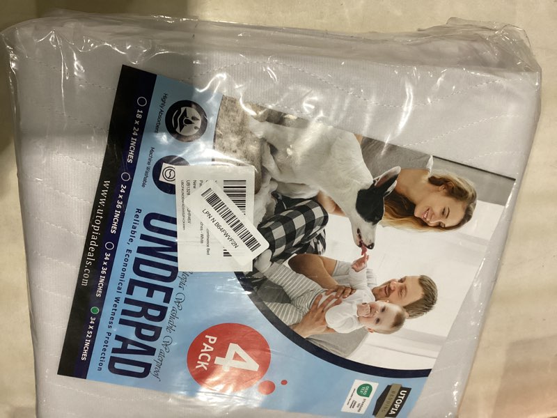 Condition photo showing Good Condition for utopia bedding washable underpads 34" x 52" (pack of 4), waterproof reusable heavy absorbency incontinence bed pads for adults, kids, elderly and pets, bedwetting pads for sofa and couch (white) 34x52 inch (pack of 4) white