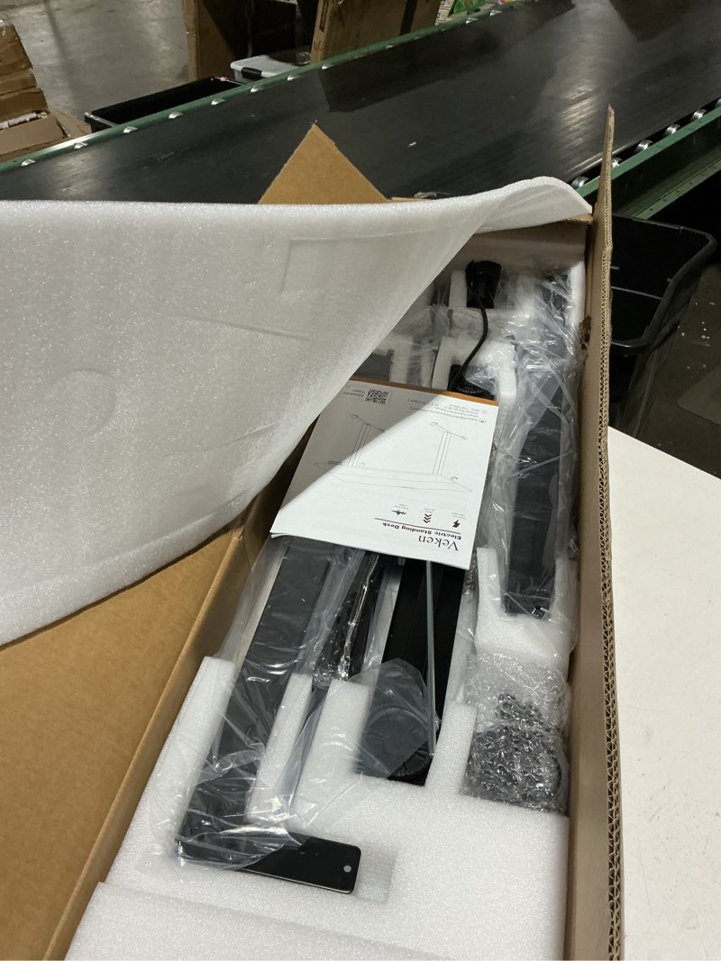 Condition photo showing New/Like New for Veken 47.2" Standing Desk, Adjustable Height Office Desk with Wood Desktop, Computer Table for Home Work, Study and Gaming, Small Spaces, Modern Furniture, Black 47.2 Inch Cyber Black