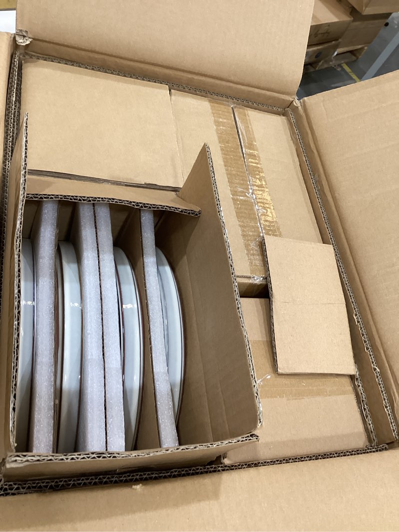Condition photo showing New/Like New for le tauci dinnerware sets 16 pcs, stoneware plates and bowls set, house warming wedding present, serve for 4 (10" dinner plates + 8" salad dish + 28 oz cereal bowl+12oz coffee mugs) x 4, arctic white dinnerware&mug 16 pieces