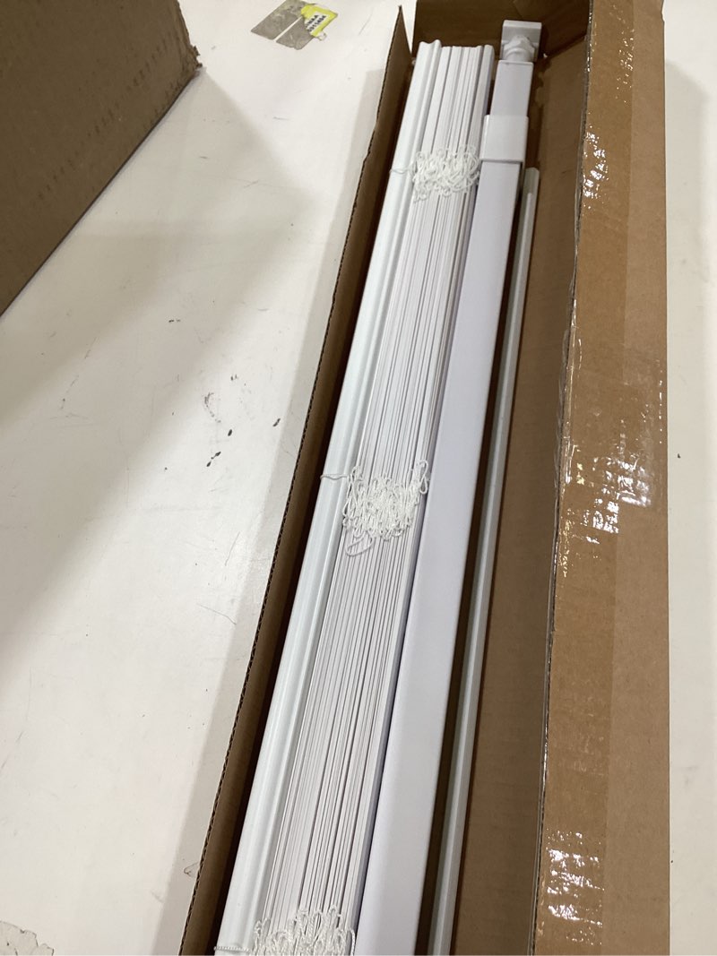 Condition photo showing Good Condition for lazblinds no tools no drill 1" vinyl mini blinds, cordless blinds for windows, light filtering horizontal window blinds & shades, 28" w x 64" h, white cordless-white 28" w x 64" h