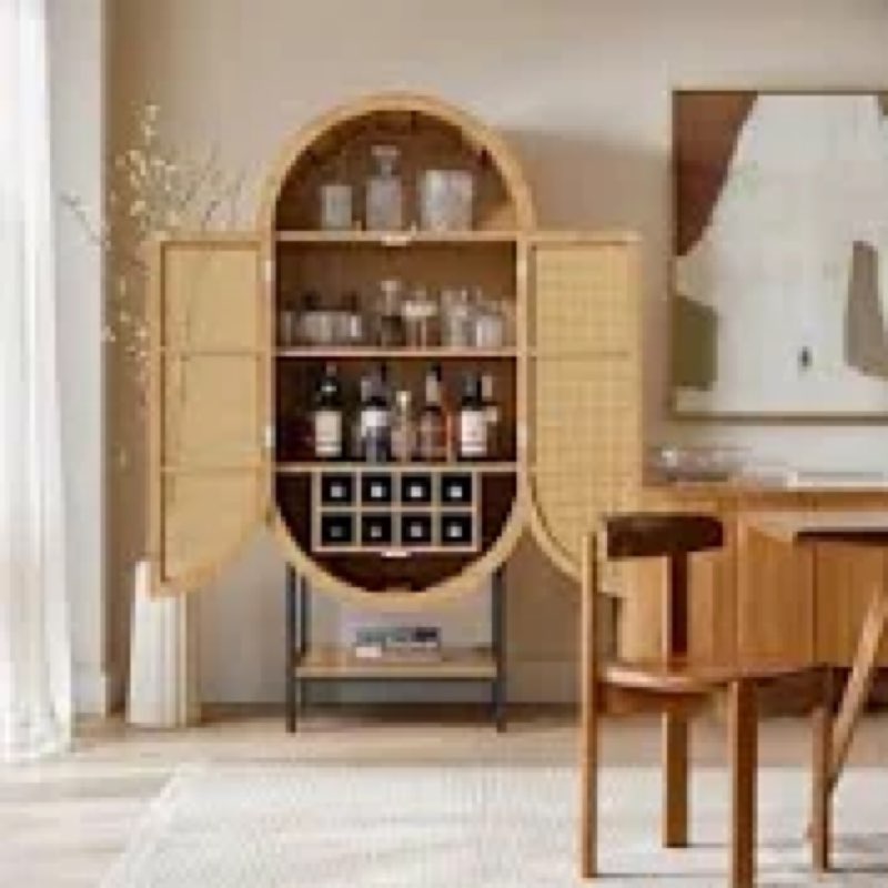 Wine Cabinet with Rattan Door