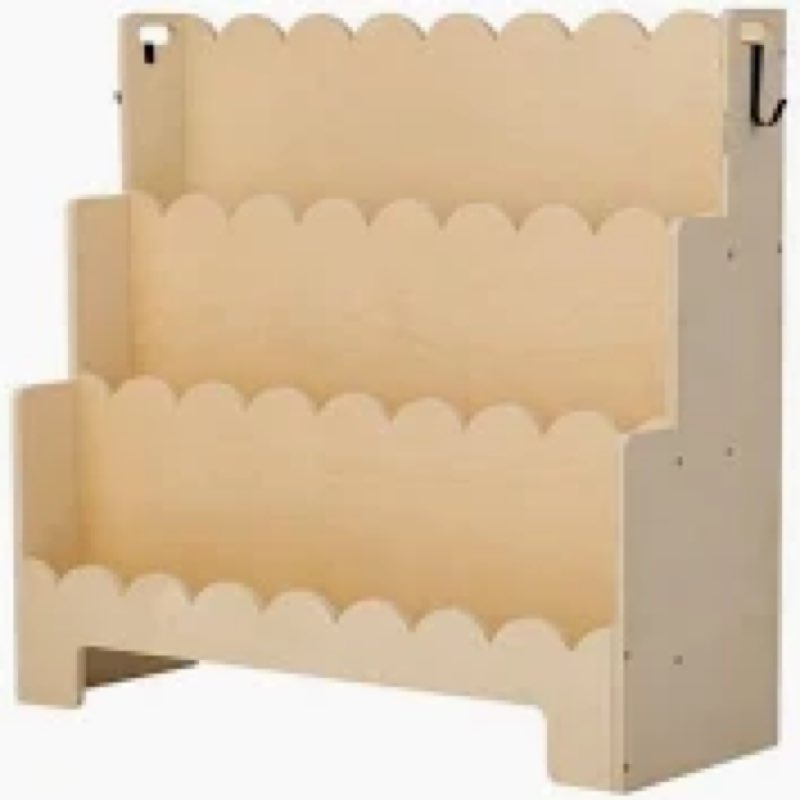 Tohiasen Kids Bookshelf Wooden 4-Tier, Scalloped Book Shelf for Kids Rooms, Front Facing Toddler Mon