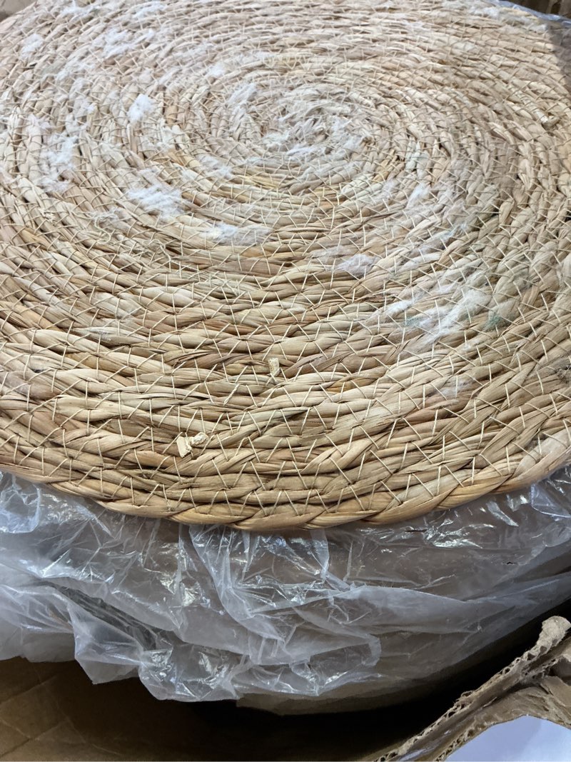 Condition photo showing As Is for elcoho 40 pieces round woven placemats 13.8 inch boho rattan placemats farmhouse braided place mats woven plate chargers rustic wicker table mats for dining table 40 13.8 inch