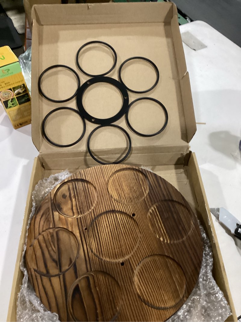 Condition photo showing As Is for **INCOMPLETE** (only base -lazy Suzanne and top metal cup holder part) Water Bottle Organizer for Stanley 20/30/40oz, Rotating Cup Holder, Bottle Organizer for Simple Modern Owala Yeti, Tumbler Lazy Susan, Vintage Brown Vintage Brown 6 Ring