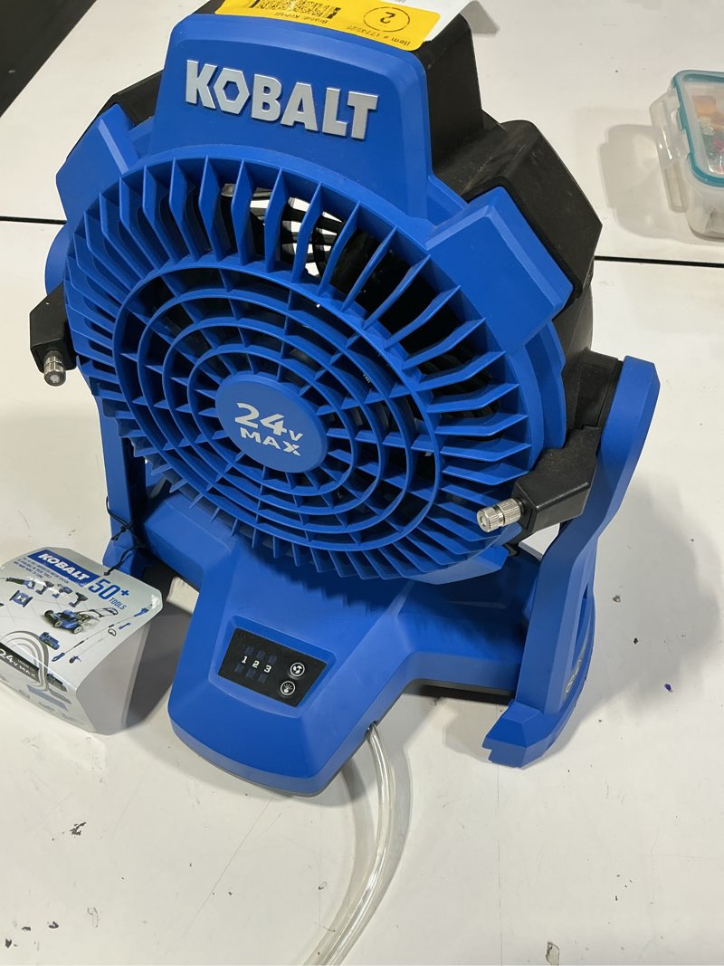 Condition photo showing As Is for k.balt 7-in 24 -volt 5 -speed high velocity indoor/outdoor blue personal fan