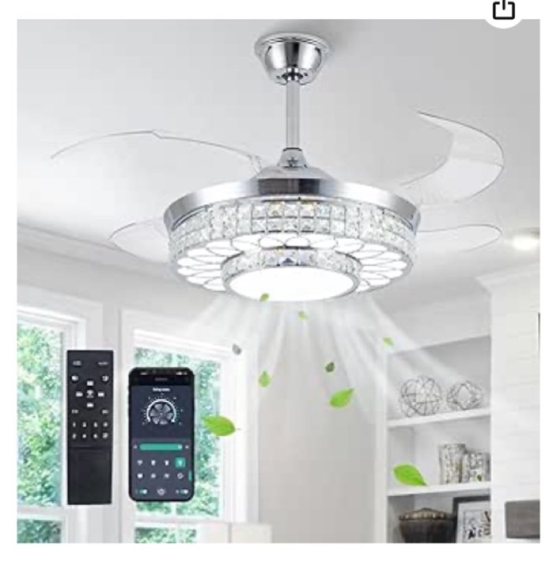SAMPHON 42" Retractable Ceiling Fans with Lights, Crystal Chandelier Ceiling Fan with Remote & APP C