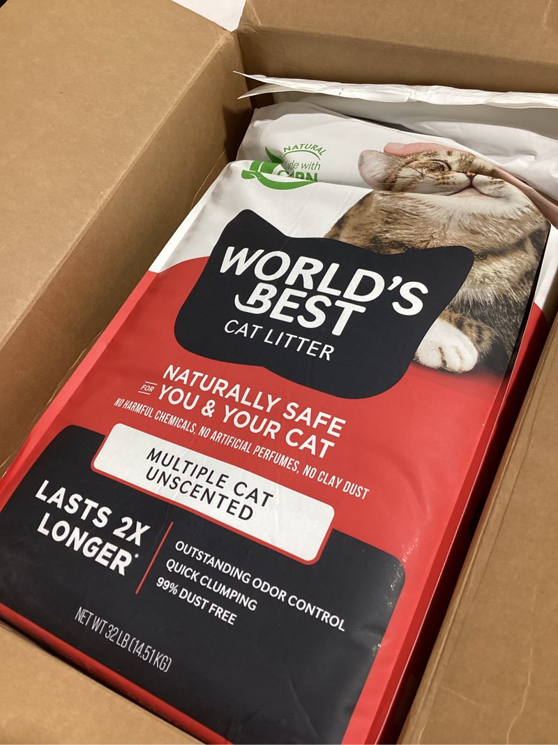 WORLD'S BEST CAT LITTER Multiple Cat Unscented, 32-Pounds - Natural Ingredients, Quick Clumping, Flushable, 99% Dust Free & Made in USA - Long-Lasting Odor Control & Easy Scooping
