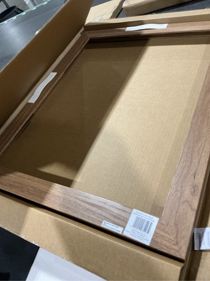 Condition photo showing Good Condition for mcs canvas float frames 16x20 frame, walnut woodgrain for finished canvases, vertical & horizontal wall hanging large with adhesive for canvas paintings (1-pack) 16x20 without mat walnut woodgrain