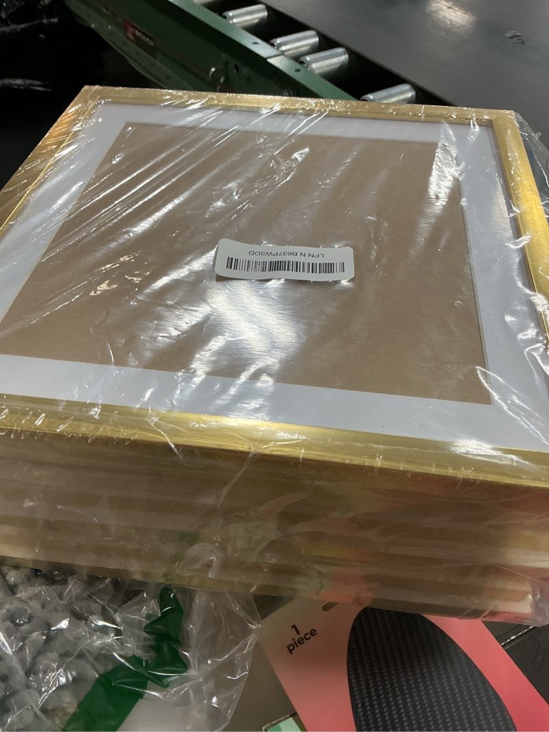 Condition photo showing Good Condition for 10x10 Picture Frame Set of 9, Display Pictures 8x8 with Mat or 10x10 without Mat, Multi Collage Gallery Square Photo Frames for Wall or Tabletop, Gold Gold 10x10