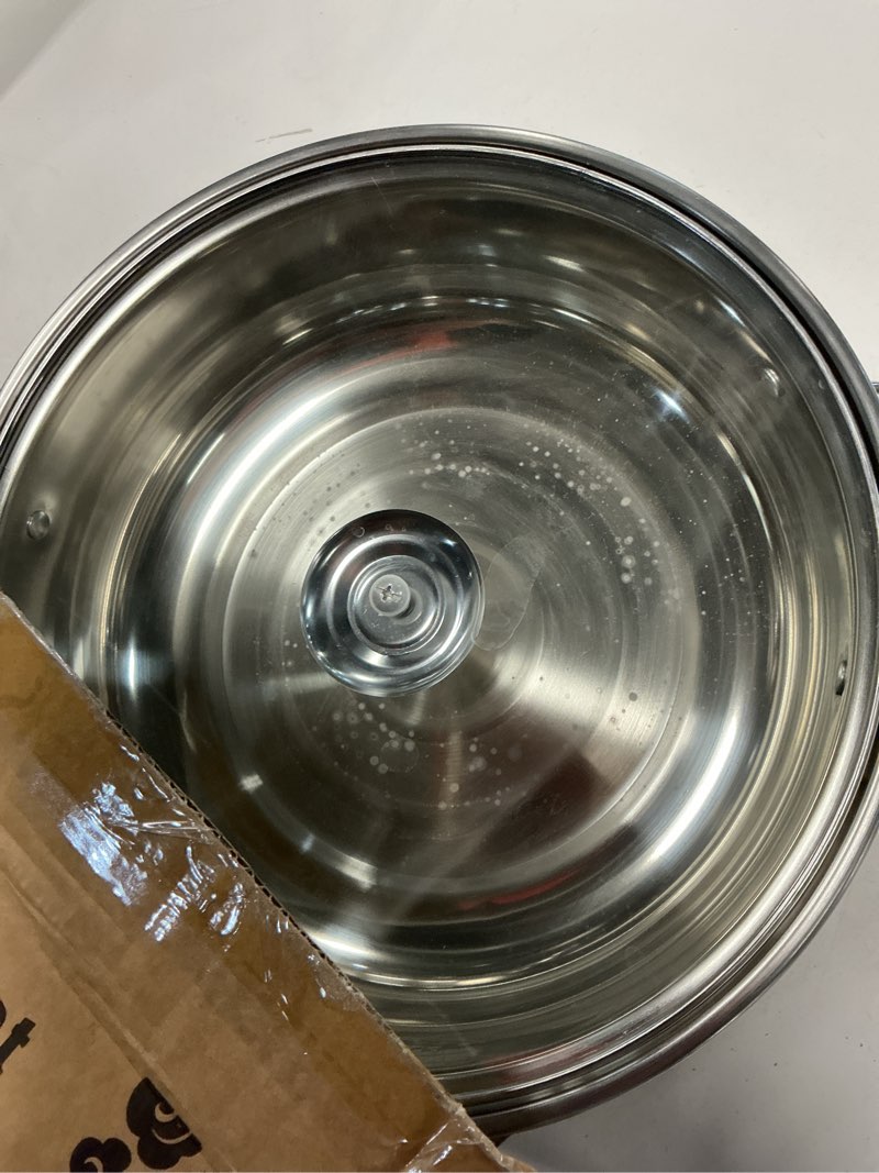 Condition photo showing As Is for steamer for cooking, 5.0 quarts stainless steel steamer pot, 2-tier food steam pots with lid for cooking vegetables, seafood, soups, stews and pasta, 11 x 6.1 inch 11" - 2 tier