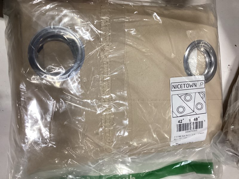 Condition photo showing New/Like New for nicetown room darkening draperies window curtain panels, thermal insulated grommet room darkening curtains for bedroom (biscotti beige, 2 panels, w42 x l48 -inch) biscotti beige 42"w x 48"l (pack of 2)