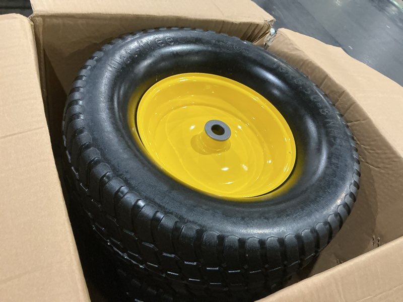 Condition photo showing Good Condition for ar-pro 2-pack 16x6.50-8 flat-free tire and wheel assembly - solid lawn mower tire with 3"-5" centered hub & 3/4" bushings - perfect for riding mower garden tractors & yard equipment 16 x 6.50-8" flat-free (centered hub) yellow