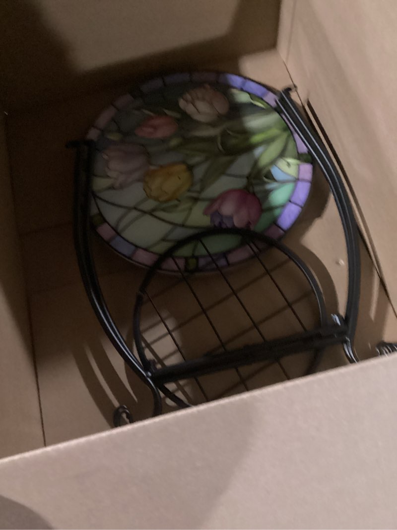 Condition photo showing Good Condition for item similar to photo)  mosaic patio side table outdoor accent table bistro coffee table plant end table small porch table indoor round glass balcony hummingbird plant table stands