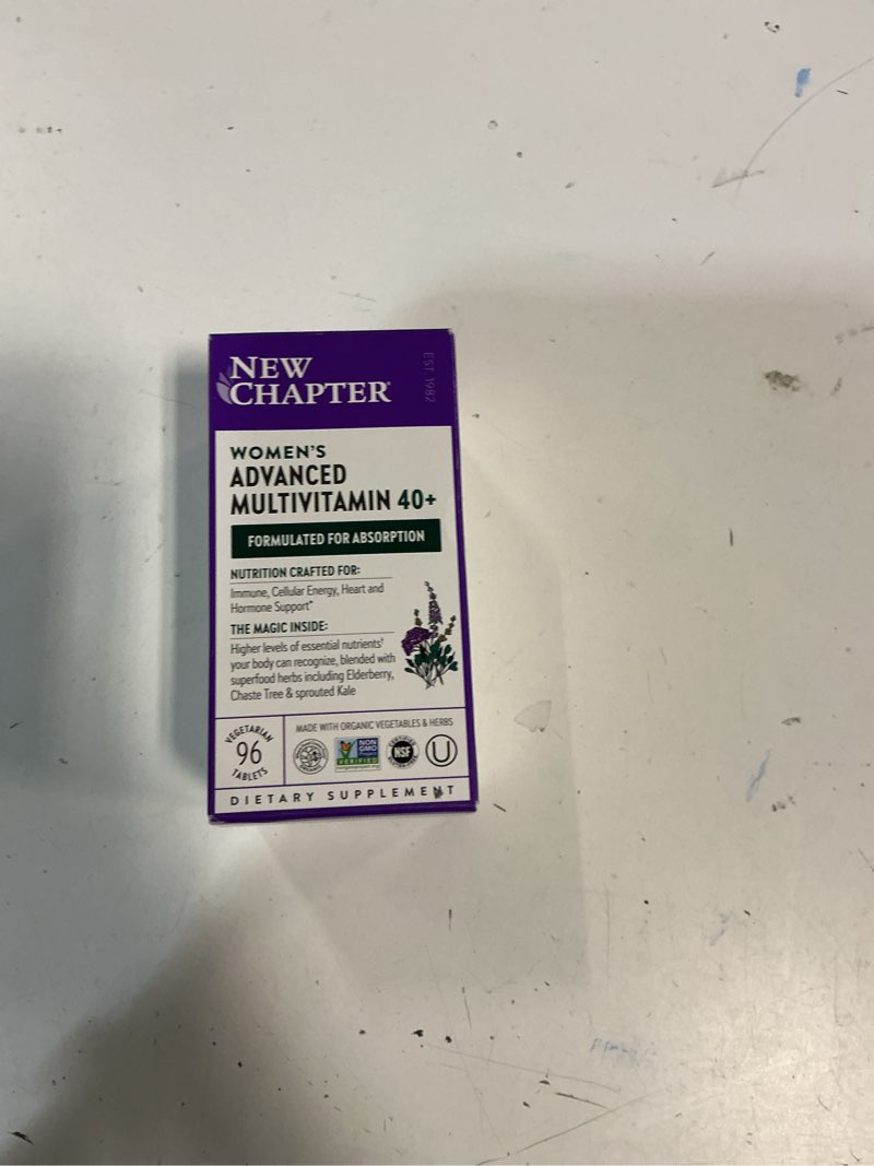 Condition photo showing New/Like New for New Chapter Women's Multivitamin 40+ Advanced Formula for Heart, Hormone, Immune & Energy Support, Higher Levels of Whole-Food Fermented B Vitamins +D3, Made with Organic Non-GMO Ingredients, 96 Count 96 Count (Pack of 1) (EXP 07/2026)