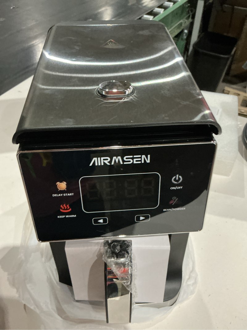 Condition photo showing Good Condition for airmsen grind & brew coffee maker with built-in grinder, programmable single serve coffee maker - 5 cup capacity, 3 grind settings, auto keep warm & glass carafe for home and office