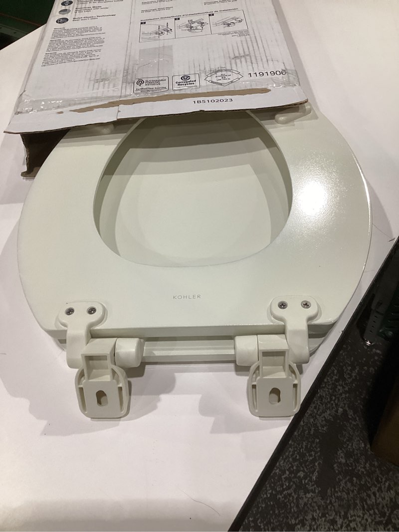 Condition photo showing Good Condition for (incomplete parts)kohler 20454-96 ridgewood elongated soft close toilet seat, quiet close, wood toilet seat, home essentials, biscuit biscuit toilet seat