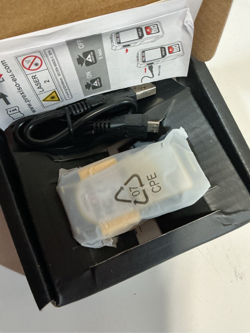 Condition photo showing New/Like New for prexiso mini laser measurement tool, 135ft rechargeable laser distance meter ft/ft+in/in/m unit, laser measure with high accuracy, pythagorean, distance, area, volume modes
