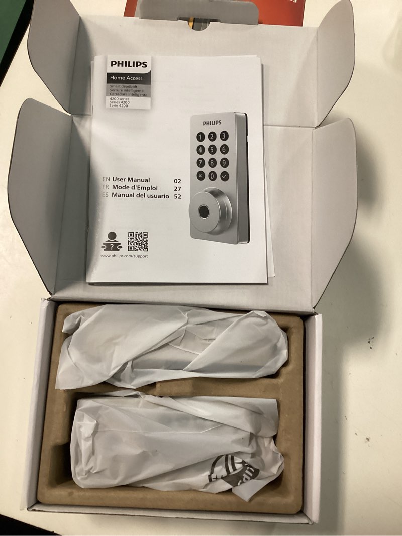 Condition photo showing New/Like New for philips wi-fi door lock, wifi smart lock keyless entry deadbolt for front door, remote control, built-in wifi, app fingerprint passcode unlock, auto locking nickel keypad