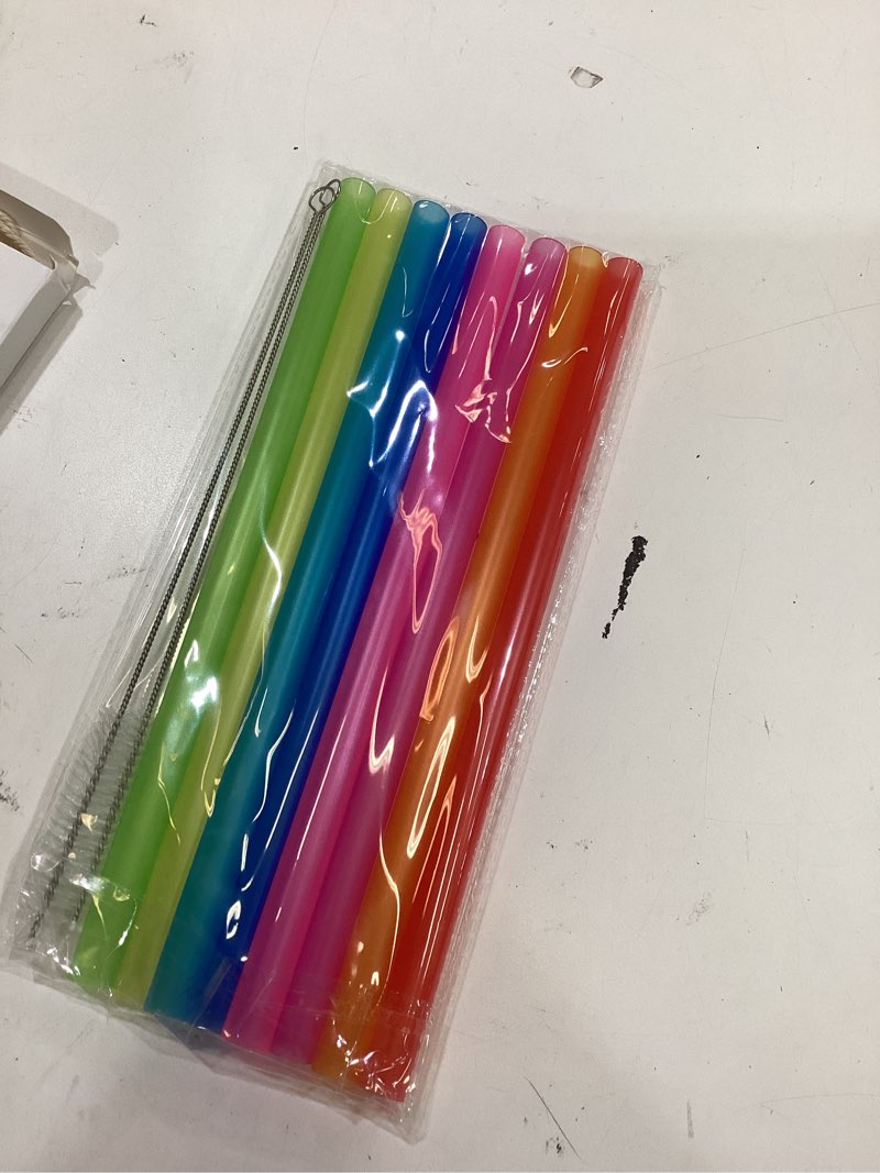 Condition photo showing Good Condition for 8 pcs extra wide reusable smoothie & boba straws with 1 bag & 2 brushes - multicolor big jumbo, bpa free large plastic straws for smoothies, bubble tea(tapioca, boba pearls), milkshakes