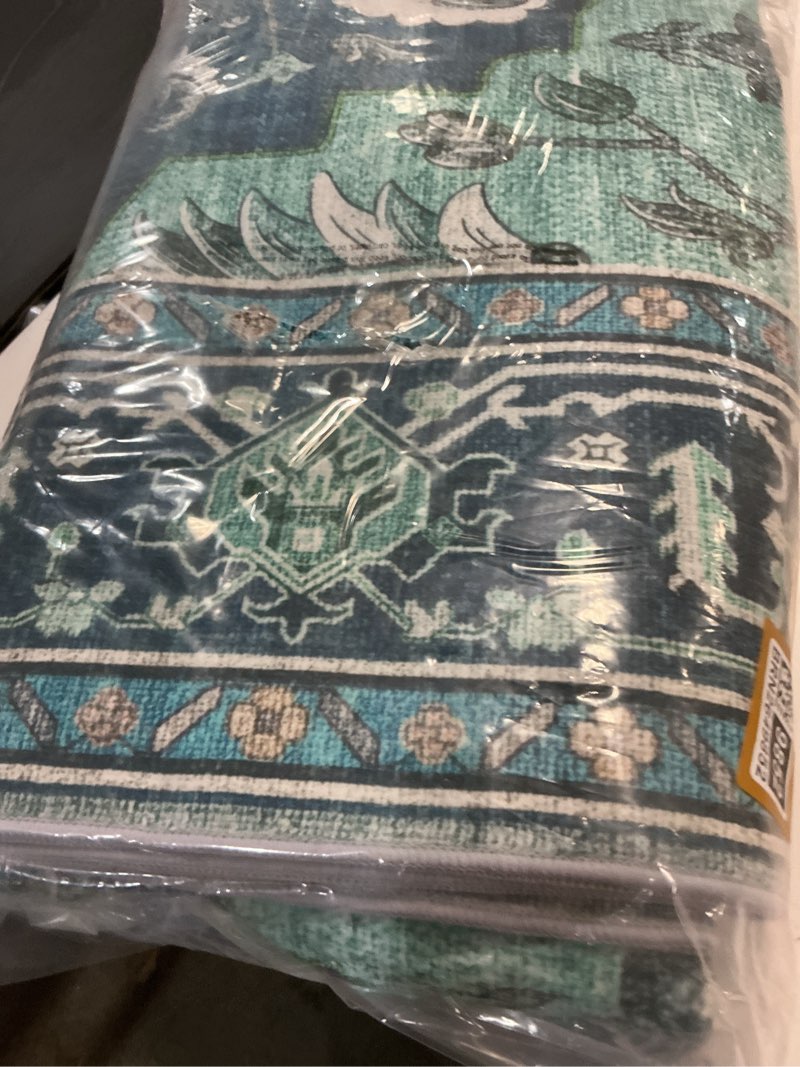 Condition photo showing Good Condition for releany vacuum-friendly area rugs 6'x9' machine washable, non-slip, floral vintage distress print pattern medallion carpet for living room bedroom teal green lake blue turquoise teal 6' x 9' (rectangular)