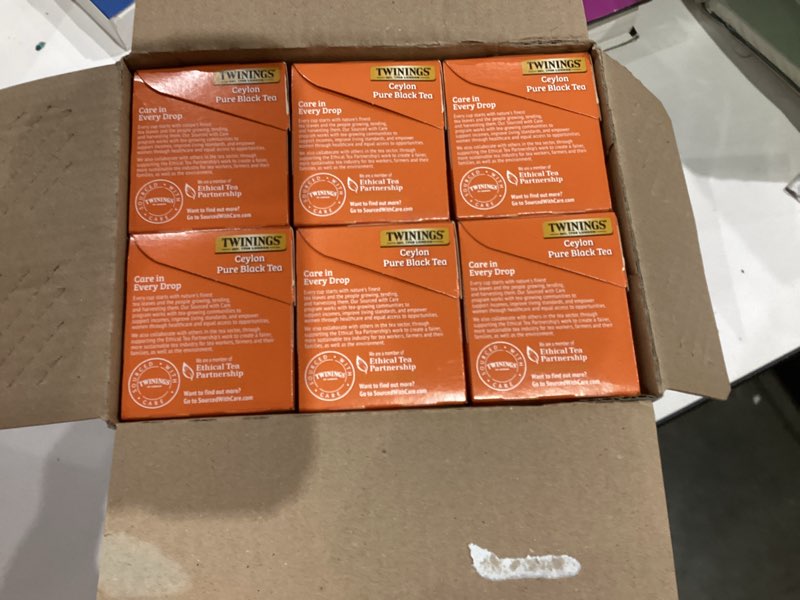 Condition photo showing New/Like New for Twinings Ceylon Pure Black Tea Individually Wrapped Bags, 20 Count (Pack of 6), formerly Ceylon Orange Pekoe, Crisp, Refreshing, Caffeinated, Enjoy Hot or Iced, 120 Teabags Ceylon Pure Black 20 Count (Pack of 6)