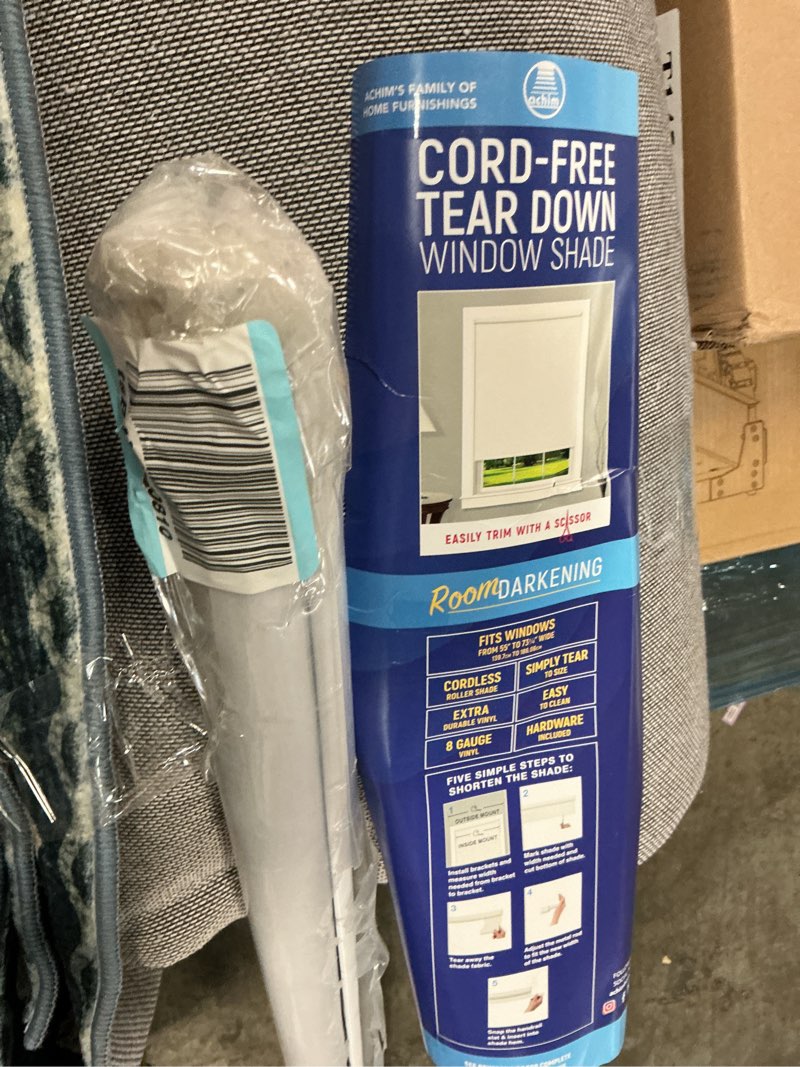 Condition photo showing As Is for roomdarkening fits windows from 55 to 73 1/4”