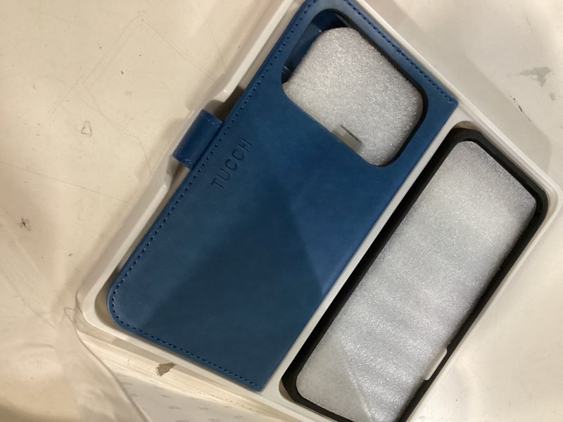 Condition photo showing Good Condition for tucch detachable case wallet for iphone 17 pro max 6.9" 2025, wrist strap | 4 card slots rfid blocking | wireless charging | stand | 2-in-1 magnetic | pu leather | shockproof folio cover | light blue for iphone 17 pro max light blue
