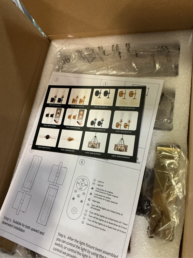 Condition photo showing New/Like New for gold battery operated wall sconce set of 2, wireless wall sconces with remote control, rechargeable led dimmable wall light for bedroom bathroom hallway living room entryway stairwell, 3000k (battery) brushed gold & clear glass battery operated a (2 pack)