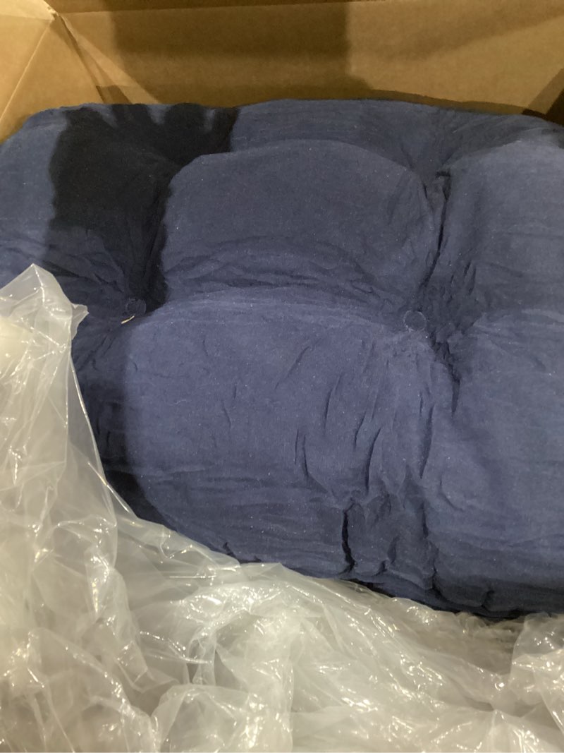 Condition photo showing Good Condition for 19x19 Outdoor Chair Cushions Set of 4, Tufted Wicker Patio Furniture Cushions, Thick Outdoor Seat Cushions for Lawn Chairs, Overstuffed and Water Resistant, Navy Blue 01 - Navy Blue 19"x19"x5"(Pack of 4)