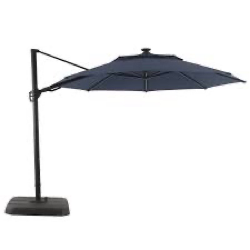 allen + roth 11-ft aluminum blue crank cantilever patio umbrella with lights and base