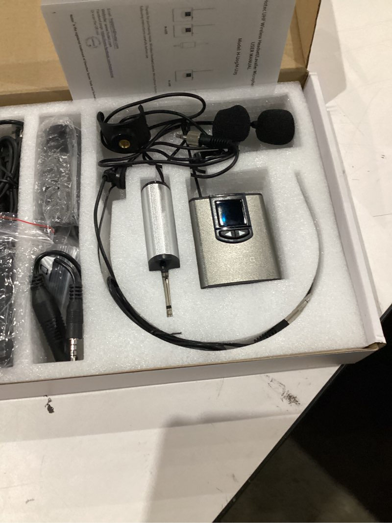 Condition photo showing As Is for HOTEC UHF Wireless Headset Microphone/Lavalier Lapel Mic with Bodypack Transmitter and Mini Rechargeable Receiver 1/4" Output for Vlogging or Speech silver