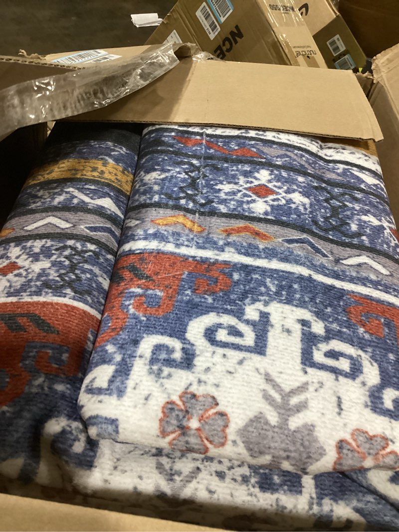 Condition photo showing Good Condition for RUGSURE Washable Area Rugs 2'6'' x 8' - 1/6 Thick - Moroccan-Inspired -Stain & Water Resistant Non-Slip - Resistant Rug for Living Room, Bedroom, Nursery, Pet & Child Friendly (Blue and Brown) Morocco-blue and Brown 2'6" x 8' (Rectangular)