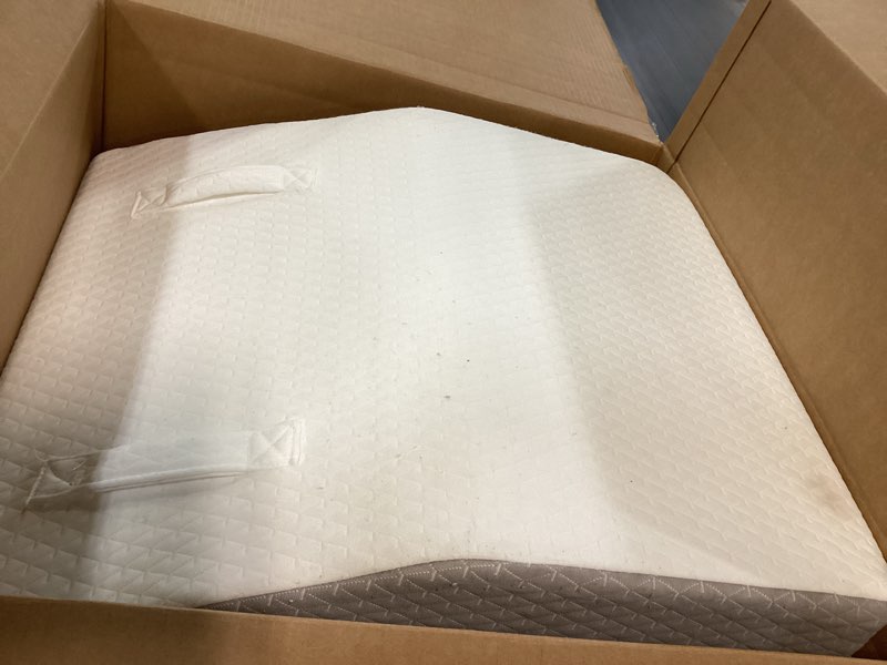 Condition photo showing As Is for ruqmuis wedge pillow for acid reflux, bed wedge pillow for headboard 10", pillow wedge for back pain relief, post surgery, elevated pillows for sleeping, snoring, triangle pillow with cover, white 24*24*10 inch white/grey