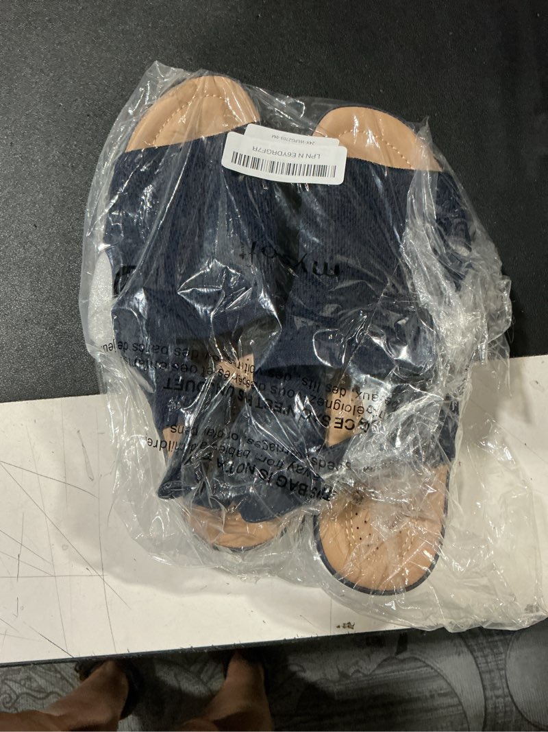 Condition photo showing Good Condition for mysoft women's comfortable air cushion support walking sandals breathable knit slingback platform shoes 9 navy