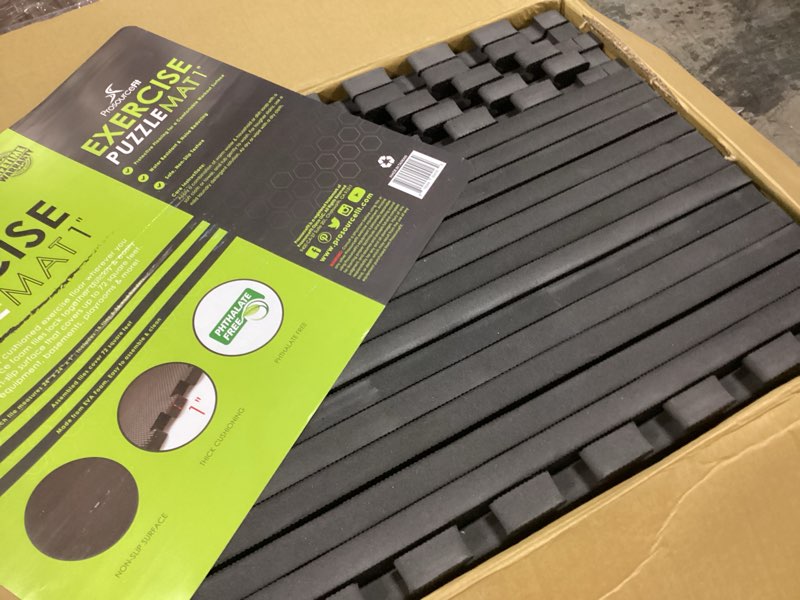 Condition photo showing Good Condition for ProsourceFit Extra Thick Puzzle Exercise Mat 1", EVA Foam Interlocking Tiles for Protective, Cushioned Workout Flooring for Home and Gym Equipment, Black 3-Pack Black - 1 Inch - 72 Sq Ft - 18 Tiles 24"L x 24"W x 1"Th