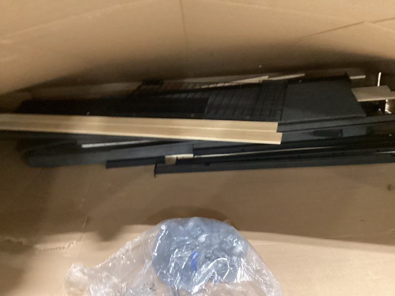 Condition photo showing As Is for decofy full bed frame with 2 storage drawers & led lights, linen queen size upholstered bed frames with adjustable headboard, wood slats support, heavy duty feet ?grey?