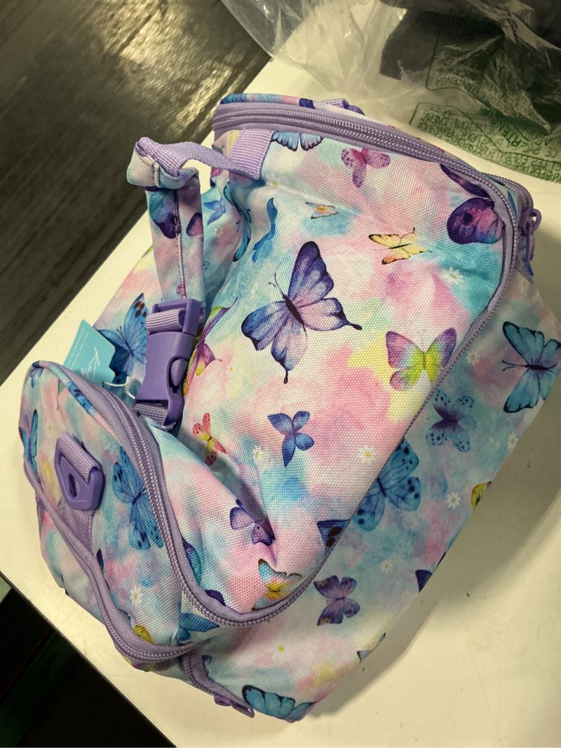 Condition photo showing Good Condition for just the lunch box kasqo lunch bag kids, dual compartment insulated cooler bag 7.5l girls boys toddler lunch box containers for daycare school kindergarten travel ombre butterfly