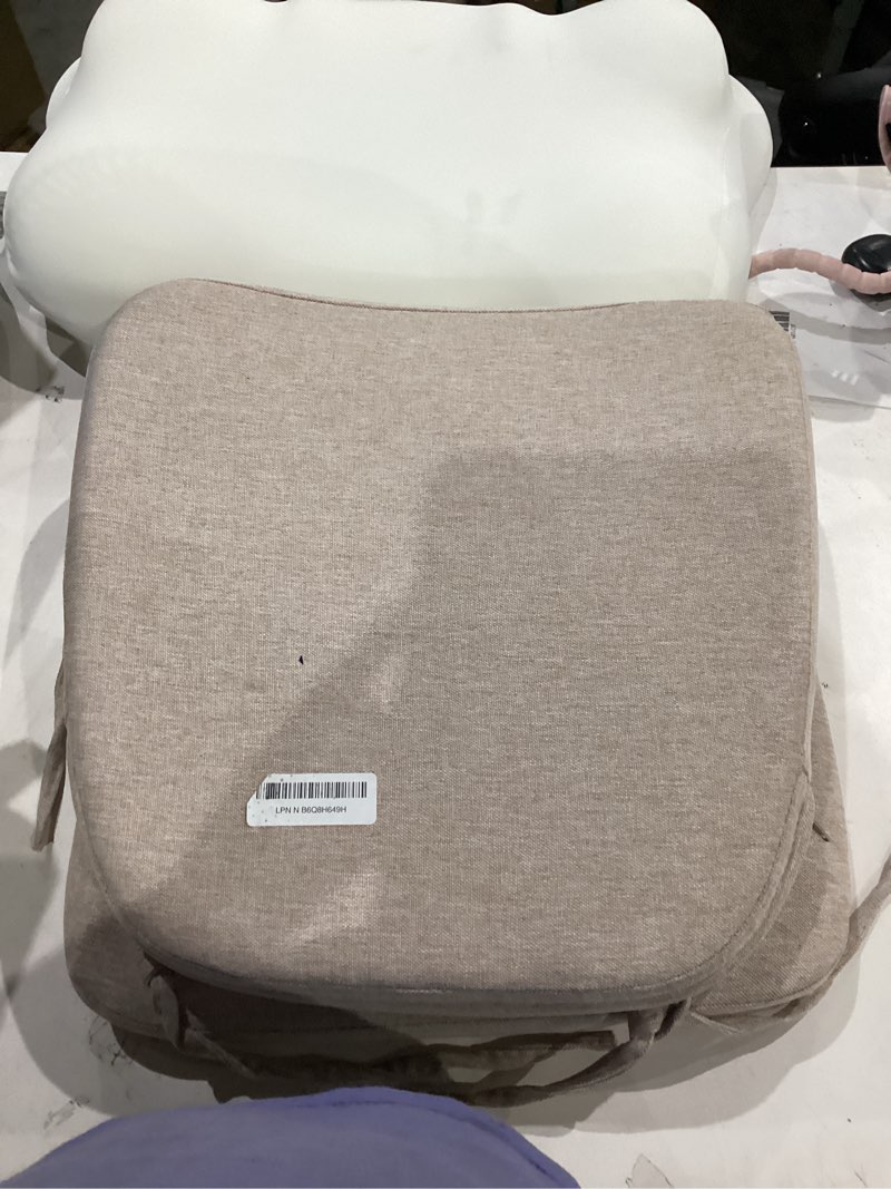 Condition photo showing Good Condition for ruqmuis chair cushions for dining chairs, set of two \" thick seat cushions for kitchen chairs, d-shaped chair pads with washable cover, ties and non slip backing, 17'' x 16'', set of 2, beige 2 count(pack of 1) beige