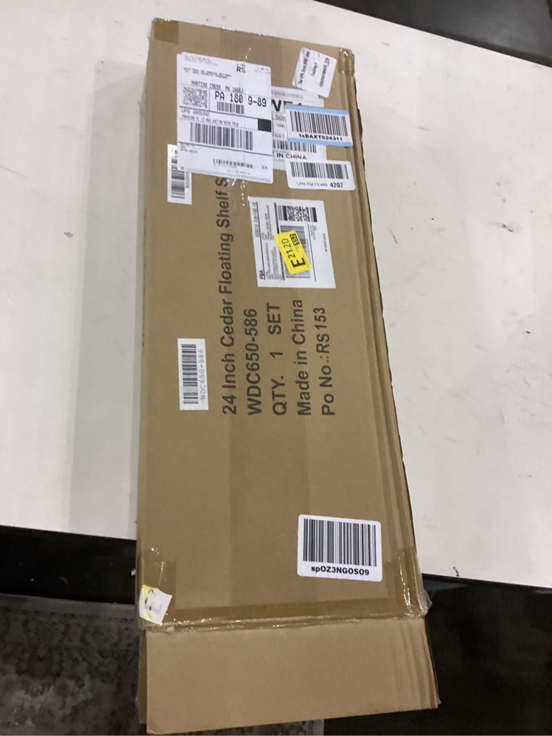 Condition photo showing New/Like New for WELLAND 24 Inch Cedar Natural Edge Floating Shelf Set of 2 Rustic Solid Cedar Wood Floating Shelves Wall Mounted for Living Room, Bedroom, Kitchen, Bathroom, Home Office, Entryway 24x7.87x0.87 inch