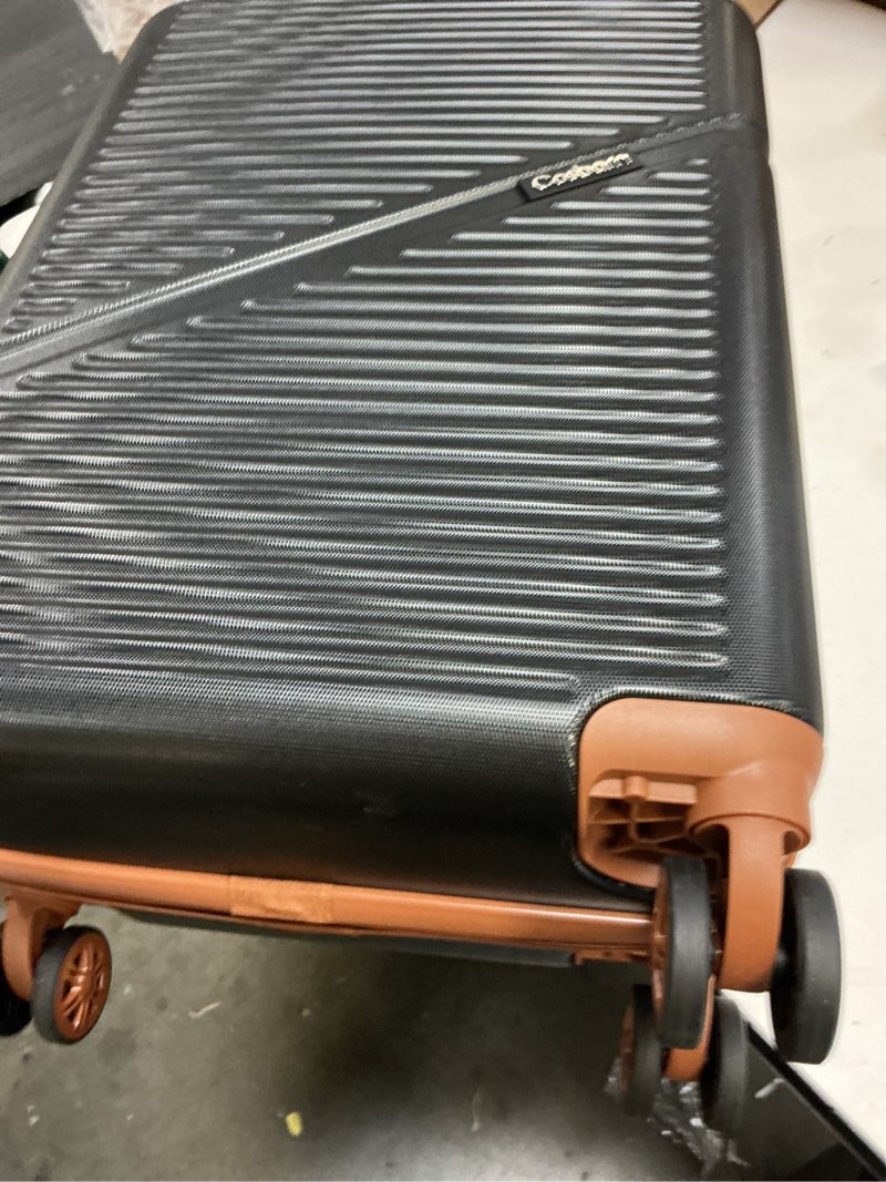 Condition photo showing Good Condition for 3-piece carry on luggage set 22x14x9 airline approved, 20 inch lightweight abs suitcases with wheels and tsa lock - durable waterproof travel suitcase set black carry on luggage with duffel bag